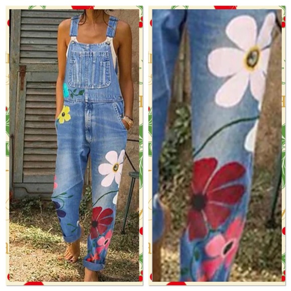 MISSLOOK Denim - MissLook Floral Denim Overalls.  Size Medium 🌺